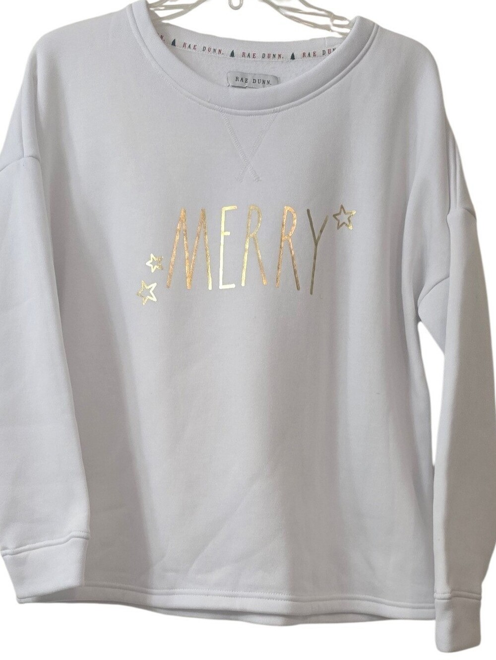 NWOT Rae Dunn White Sweatshirt with Gold Foil MERRY Size M